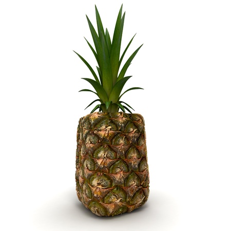 3D rendering of a cubic shaped pineappleの写真素材