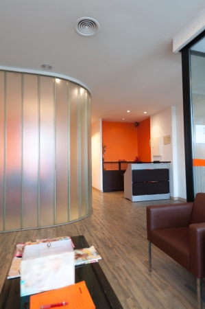 Dental clinic interior, waiting room and reception deskの写真素材