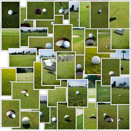 Collage with different golf  imagesの写真素材