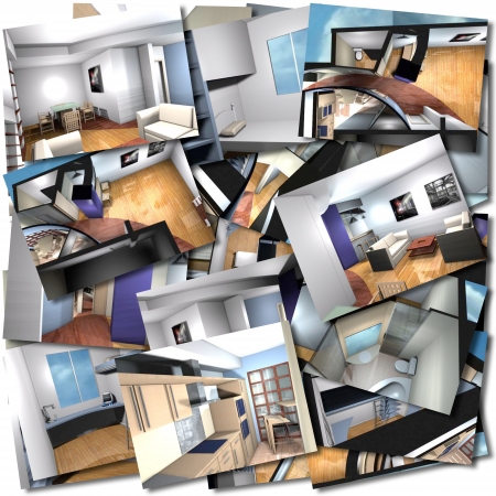 Collage with renderings of home interiorsの写真素材