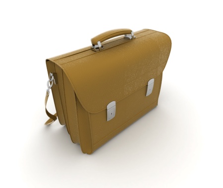 3D rendering of a brown leather briefcase on a white backgroundの写真素材