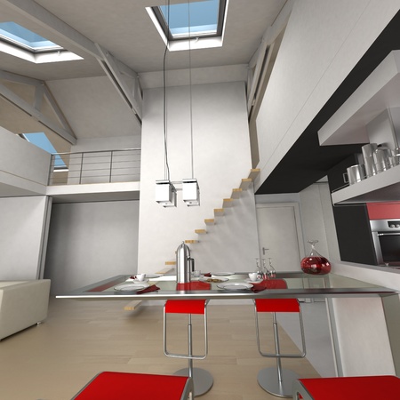 3D rendering of the dining area in an impressive loftの写真素材