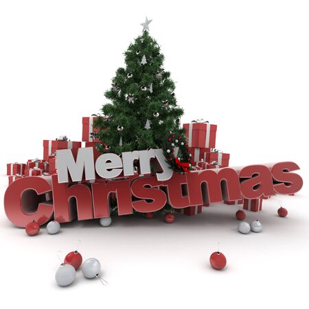 3D rendering of a Christmas décor, with the words Merry Christmasの写真素材