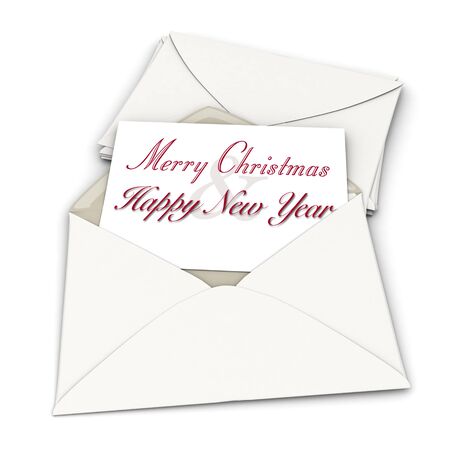 3D rendering of an open envelope with a Christmas greeting cardの写真素材
