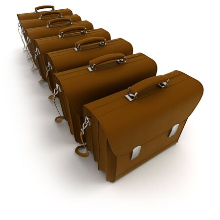3D rendering of a row of brown leather briefcases の写真素材