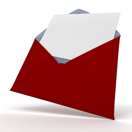 3D rendering of an open red envelope and a blank, cardの写真素材