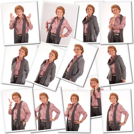Collage with images of a senior female model shooting sessionの写真素材