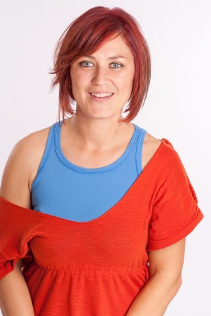 Woman with blue eyes and red hairの写真素材