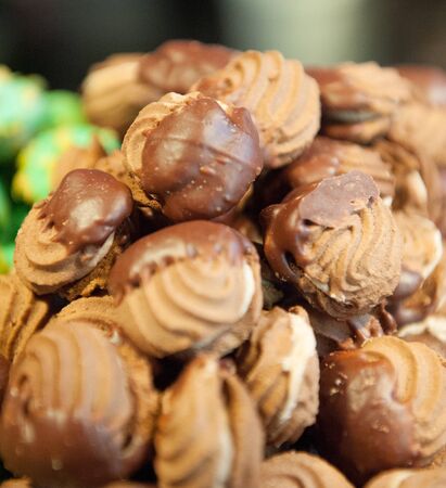 A pile of delicious chocolate pastriesの写真素材