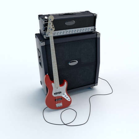 3D rendering of an electric guitar plugged into a .の写真素材