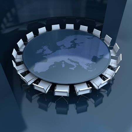 Round meeting table with the European mapの写真素材