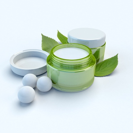 Beauty creams composition with pearls and herbsの写真素材