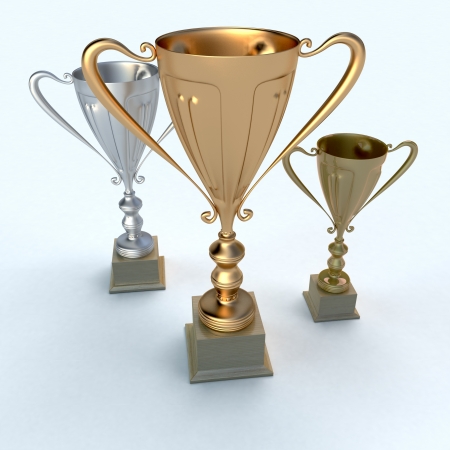 Gold, silver and bronze cup trophiesの写真素材