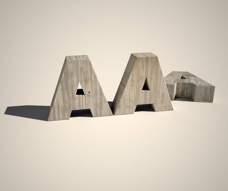 Three A letters in concrete, one fallenの写真素材