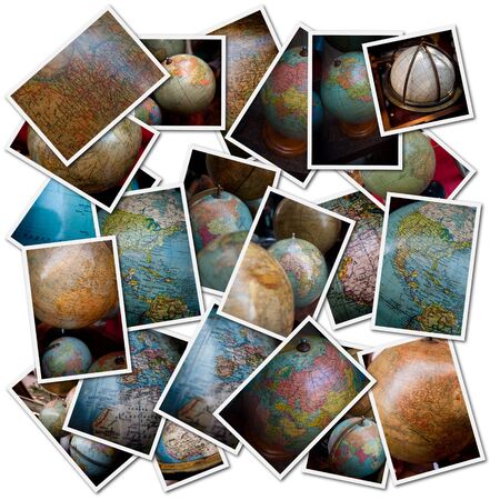 Collection of pictures of vintage world globesの写真素材