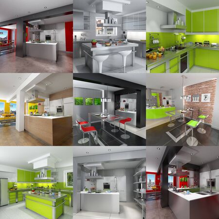 Collection of kitchen renderings in different stylesの写真素材
