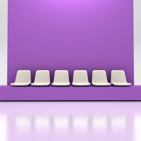 Row of chairs, typical of a waiting room with a purple backgrounds ideal for inserting message or imageの写真素材