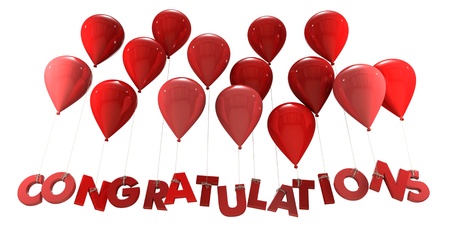 
3D rendering of a group of balloons with the word congratulations hanging from the strings in red shades
の写真素材