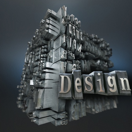Block of metallic printing letters and the word design