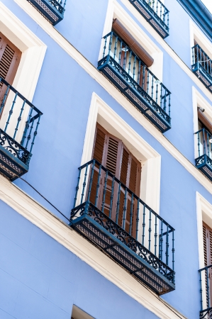Blue building façade in Madrid, Spainの写真素材
