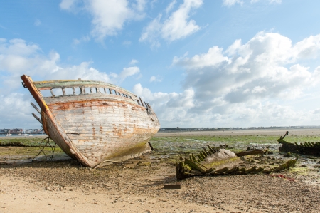 Rotting hull of a ship from an old shipwreckの写真素材