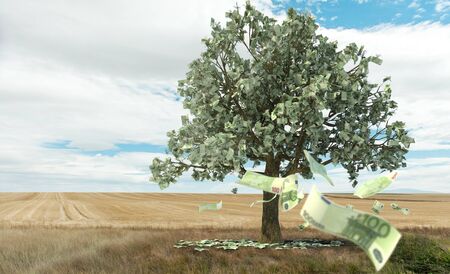 3D rendering of the concept money growing on treesの写真素材