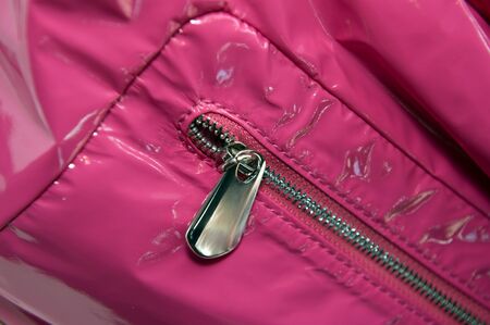 Pink patent leather bag, with zip, close upの写真素材
