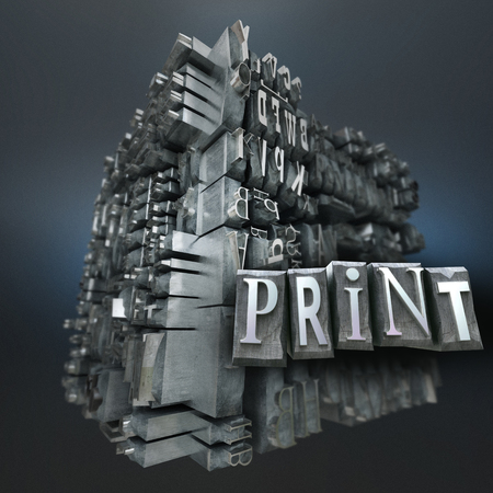 Abstract image with a block of metallic printing lettersの写真素材