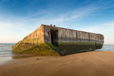 Concrete blocks from World War II landing in Gold beach, Normandyの写真素材