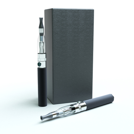 3D rendering of a pair of e-cigarettes with a boxの写真素材
