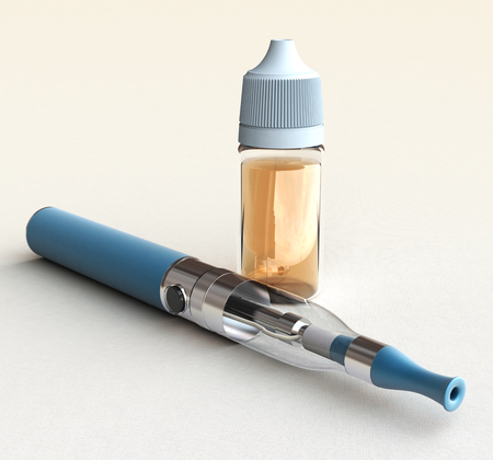 3D rendering of an e-cigarette with a bottle with liquid