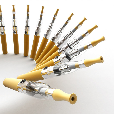 dynamic composition of e-cigarretes with a white background and lots of copy spaceの写真素材