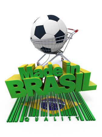 3D rendering of a soccer ball on a shopping cart connected to a computer mouseの写真素材