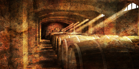 A wine cellar with light filtering through the windowsの写真素材