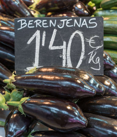 Eggplants in an Spanish marketの写真素材
