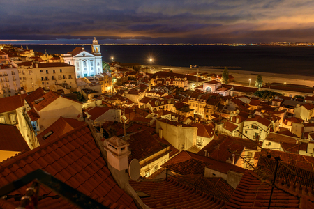 Cityscape of Lisbon at nightの写真素材