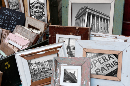 Vintage picture frames with images of Parisの写真素材