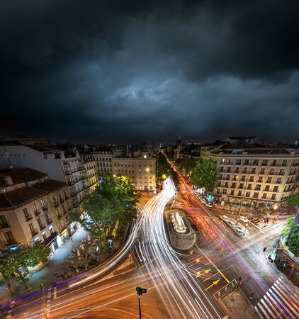 Downtown Madrid late at night, long exposureの写真素材