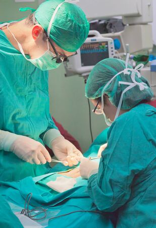 medical team performing surgery on a patientの写真素材