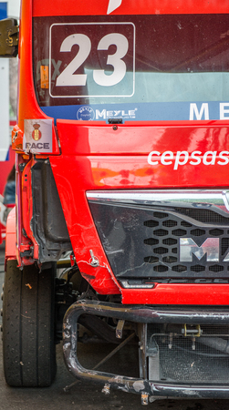 MADRID, SPAIN - OCTOBER 3 2015. XXIX European Truck racing Championship, Jarama circuit.のeditorial素材