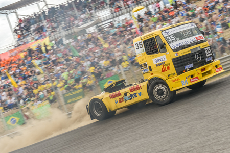MADRID, SPAIN - OCTOBER 3 2015. XXIX European Truck racing Championship, Jarama circuit.のeditorial素材