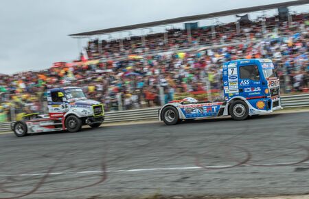 MADRID, SPAIN - OCTOBER 3 2015. XXIX European Truck racing Championship, Jarama circuit.のeditorial素材