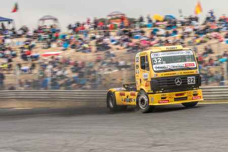 MADRID, SPAIN - OCTOBER 3 2015. XXIX European Truck racing Championship, Jarama circuit.のeditorial素材