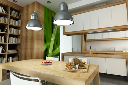 Modern apartment with an open plan kitchenの写真素材