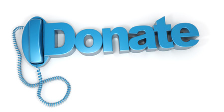 3D rendering of a blue telephone with the word donateの写真素材