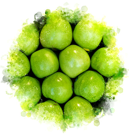 Illustration with green apples with paint splatterの写真素材