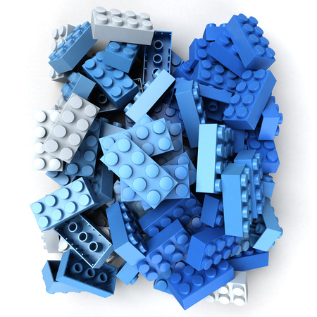 3D rendering of construction blocks in different shades of blue