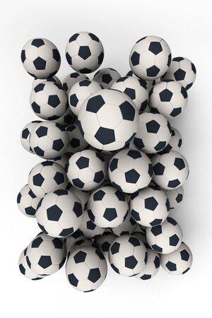 3D rendering of a group of soccer ballsの写真素材