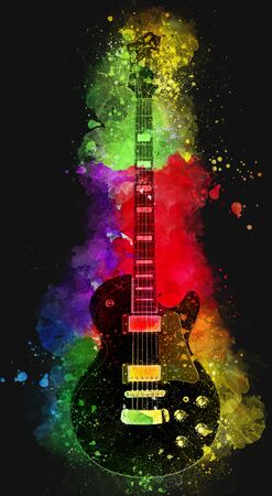 Illustration of an electric guitar with psychedelic colorsの写真素材