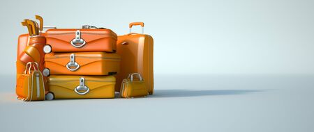 3D rendering of a pile of yellow baggageの写真素材